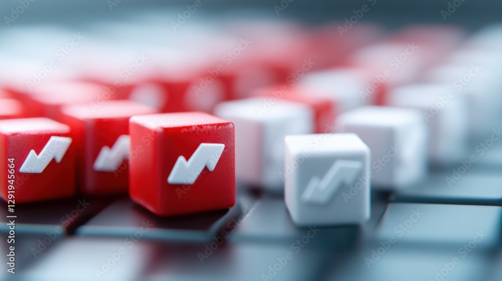 Stock Market Concept: Red and White Cubes with Graph Symbol