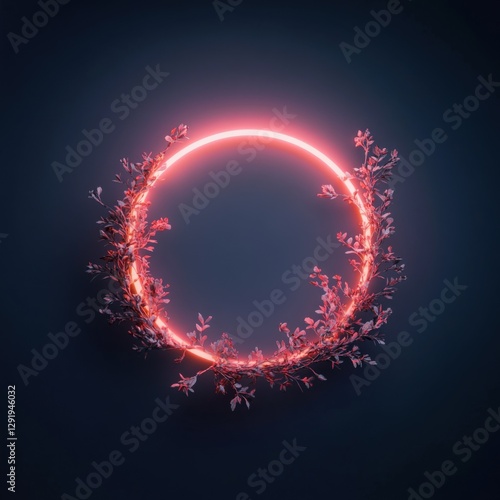 Obraz na płótnie Glowing Neon Circle Frame with Floral Accents w salonie