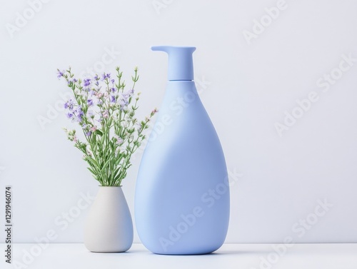 Obraz na płótnie blue pump bottle with flowers in vase w salonie