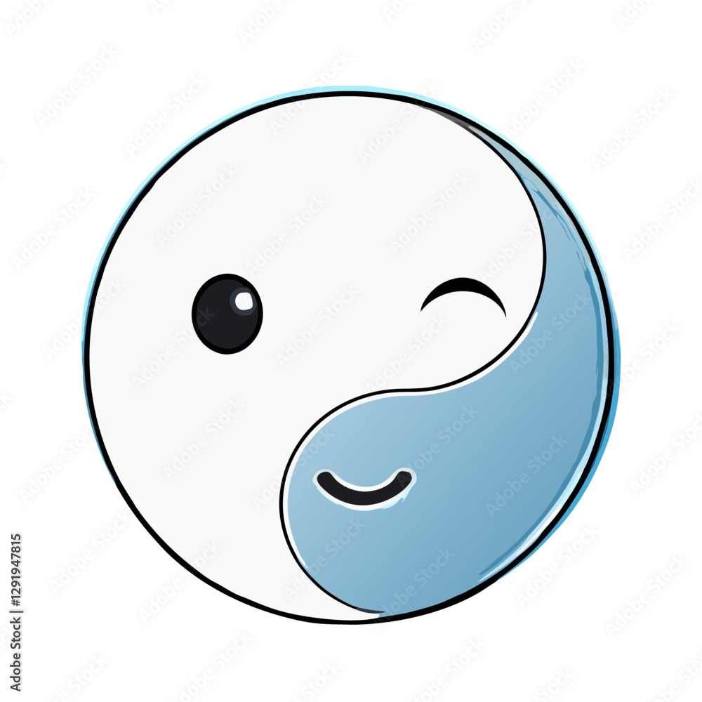 Fototapeta premium Playful yin and yang cartoon character with a smiling face and wink