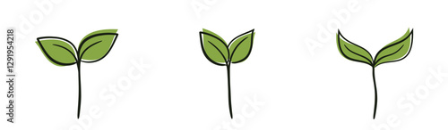 Plant sprouts with two leaves. Spring, planting and nature design elements. Isolated vector illustrations