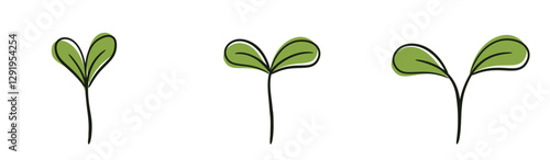 Plants seedling with two leaves. Spring, planting and nature design elements. Isolated vector illustrations