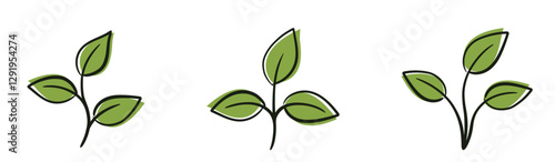 Sprouts with three leave. Spring, planting and nature design elements. Isolated vector illustrations