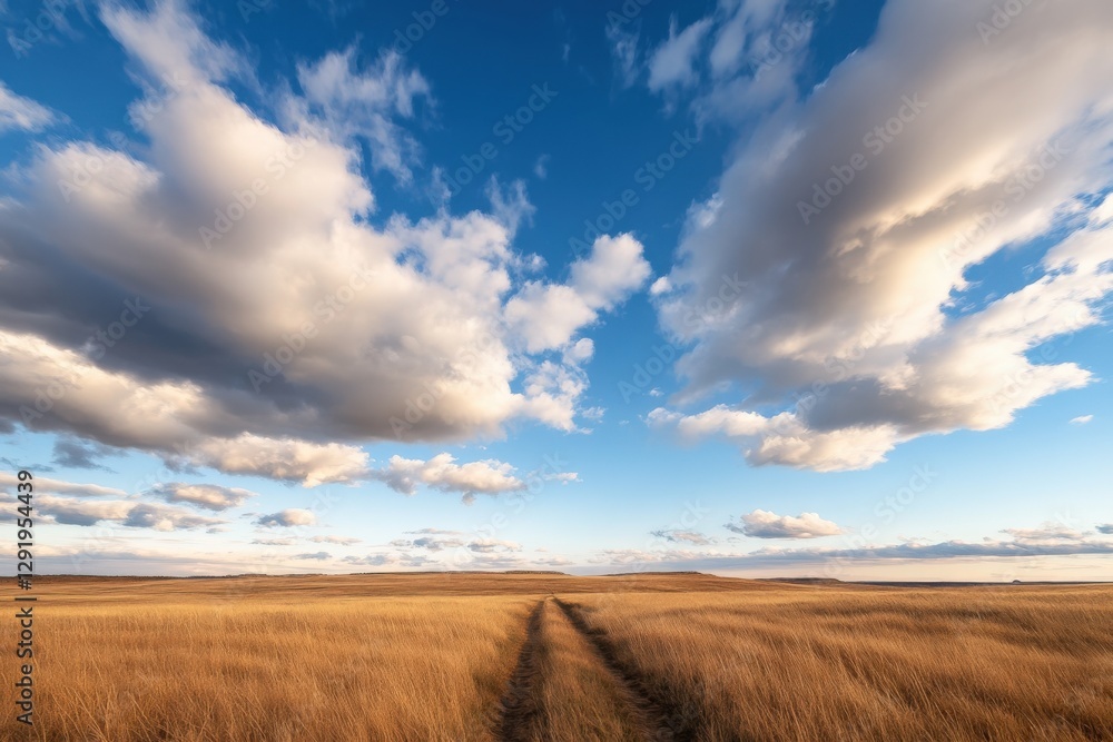 Fototapeta premium Grassy Field Under a Cloudy Sky