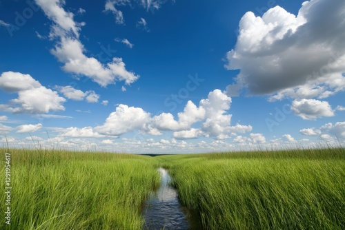Beautiful Landscape With Tall Grass and Blue Sky