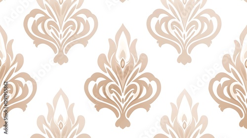 Ornate floral elements repeat on white. Usable for backgrounds, invitations, and decoration