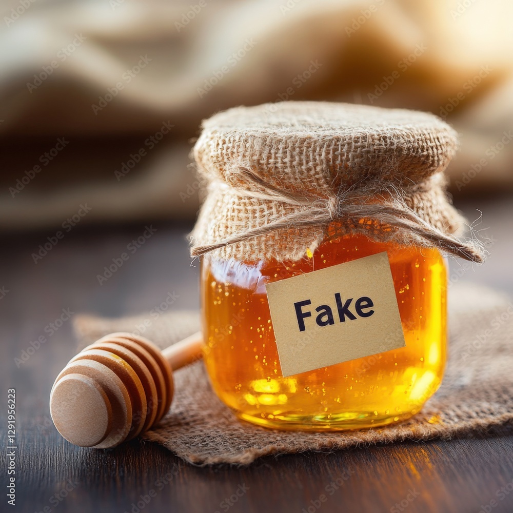 Jar of Honey with a 'Fake' Label