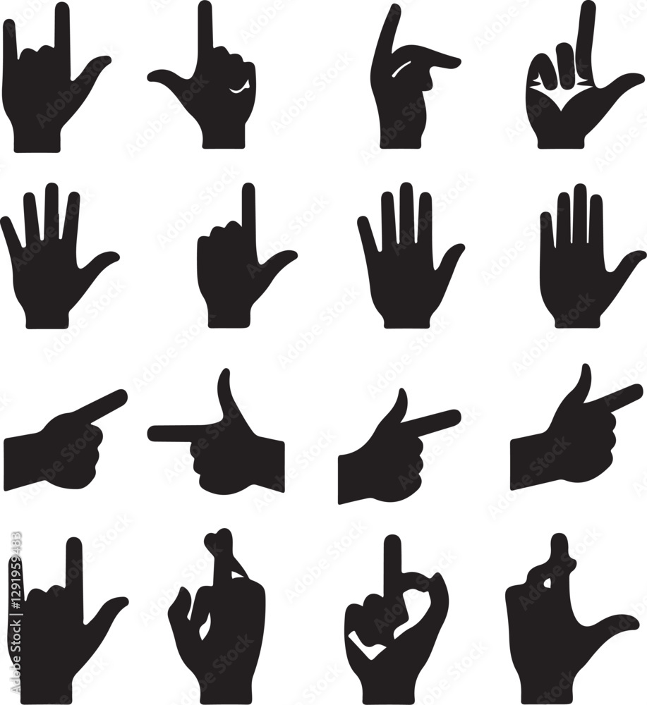 Hand Gesture Vector Icons Minimalist Black and White Silhouettes Hand Gesture Vector Icons Minimalist Black and White Silhouettes