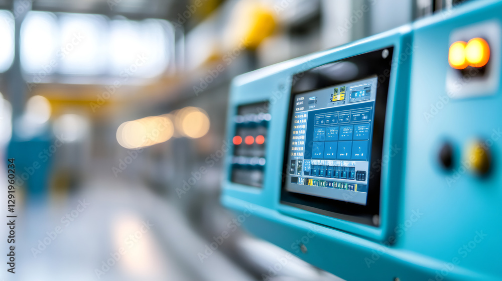 Control panel monitoring production process parameters in a modern factory, ensuring smooth and efficient operations Control panel monitoring production process parameters in a modern factory, ensuring smooth and efficient operations