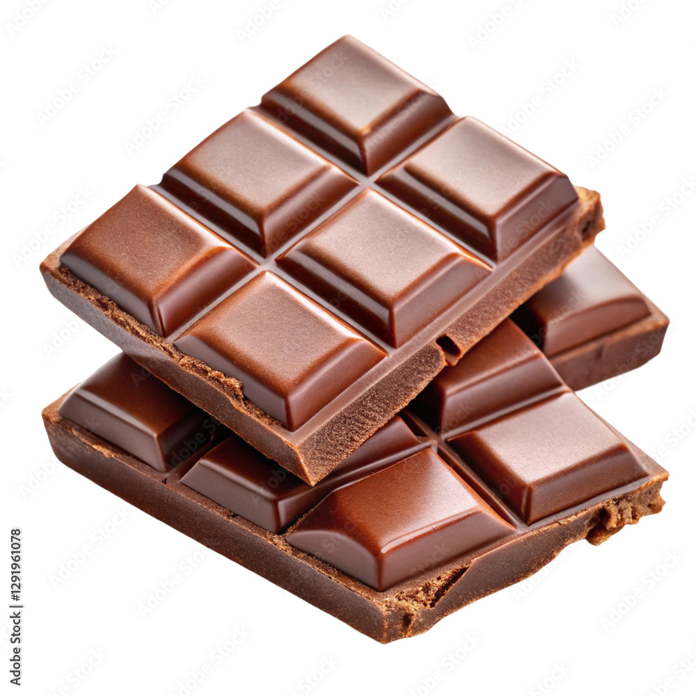 chocolate pieces on white background