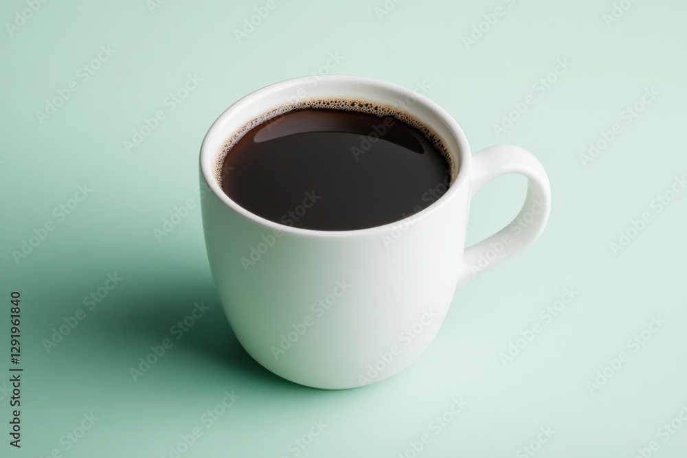 coffee in a white mug on light green background. coffee in a white mug on light green background.