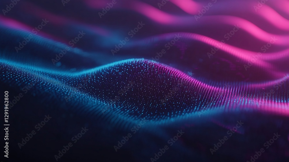Obraz premium Abstract digital waves, glowing neon, dark background, tech design