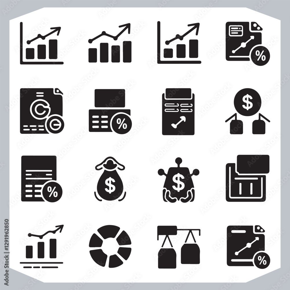 Chart Graph and Finance Report Icon Set Essential Data Visualization Symbols Chart Graph and Finance Report Icon Set Essential Data Visualization Symbols