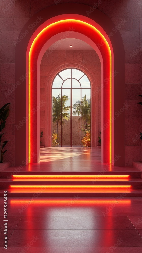 Elegant Archway with Tropical View and Ambient Lighting Elegant Archway with Tropical View and Ambient Lighting