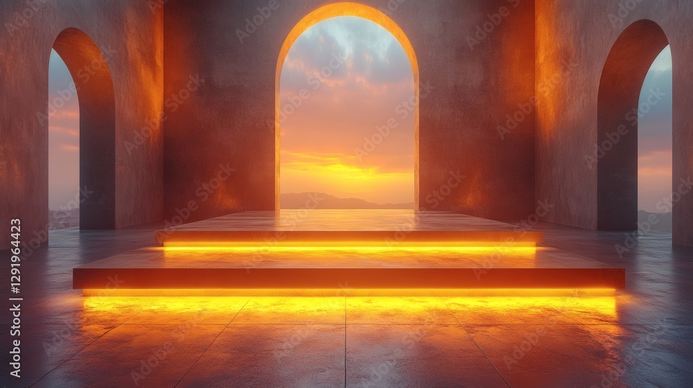 Fototapeta premium Stunning Sunset View Through Arched Windows
