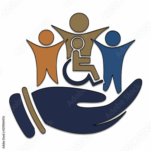 Community assistance logo with inclusive design elements. Disability vector representing equality diversity and inclusion 