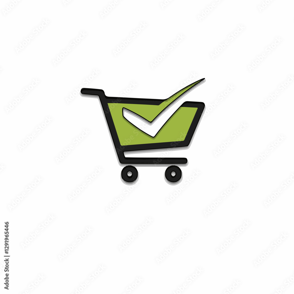 Online shopping symbol with cart and approval check. Ecommerce vector graphic for user engagement Online shopping symbol with cart and approval check. Ecommerce vector graphic for user engagement