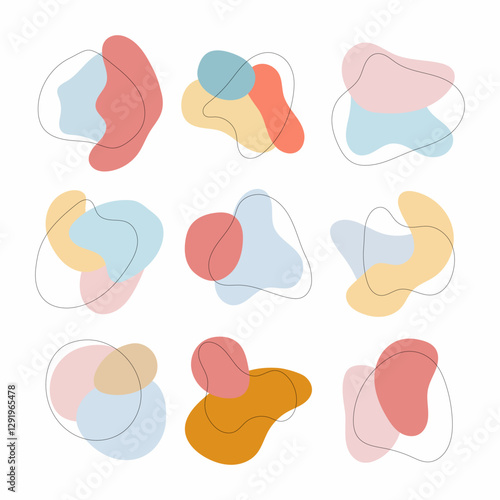 A collection of abstract colorful shapes with a soft and fluid design. Great for modern branding, posters, and artistic compositions.