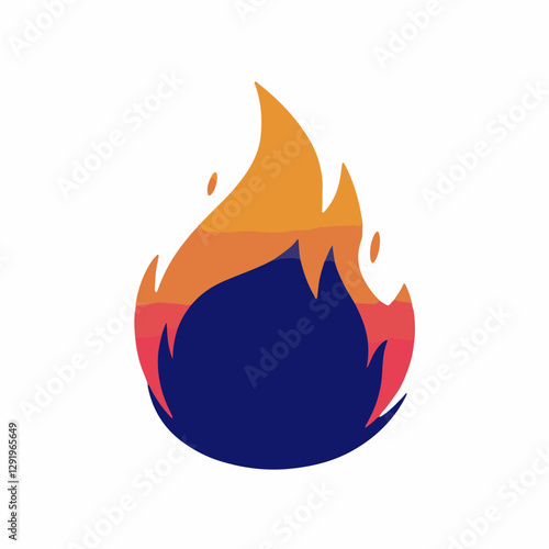 Simple bold flame icon with orange red and navy gradient colors symbolizing fire heat and energy burst

