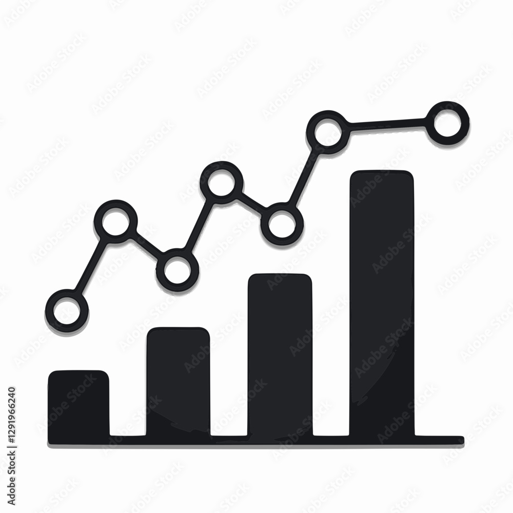 Economic growth symbol with bar and line graph combo Economic growth symbol with bar and line graph combo