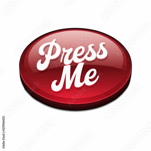 Red clickable button with playful press me text. Attention grabbing button for websites applications and games