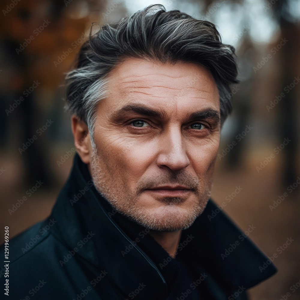 Intense portrait of mature man with character lines and penetrating gaze Intense portrait of mature man with character lines and penetrating gaze