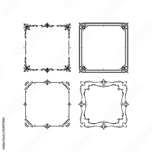 Dark classic antique ornament, floral oval, vector royal baroque border, and Gothic old frame set. Rococo magic, Victorian elegance, and elaborate decorating with copy space. Perfect for embroidery, w