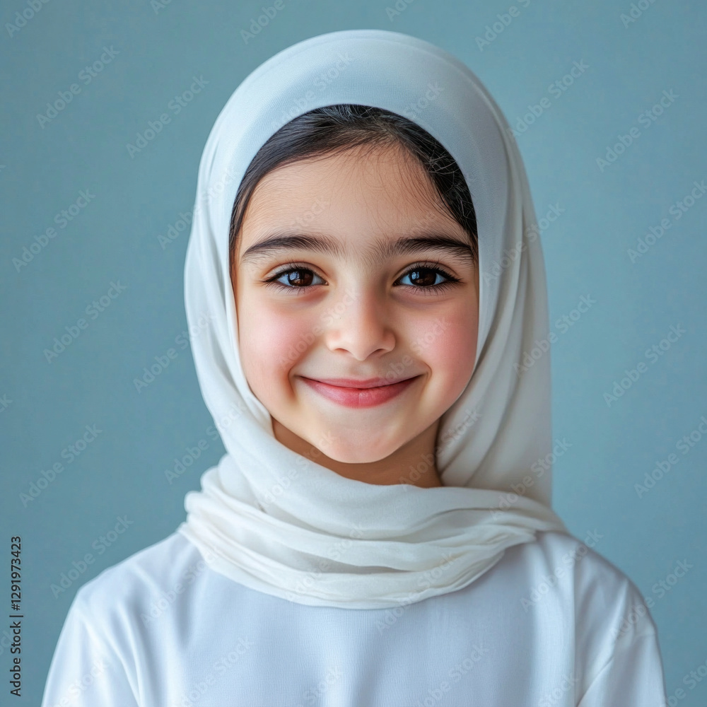 A smiling 8-10 year old Arabic girl, joyful and full of energy, standing against a pastel-colored background, in a vibrant and cheerful style, perfect for showcasing diverse youth beauty A smiling 8-10 year old Arabic girl, joyful and full of energy, standing against a pastel-colored background, in a vibrant and cheerful style, perfect for showcasing diverse youth beauty