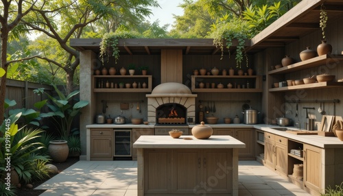 Charming Minimalist Outdoor Kitchen in a Green Oasis