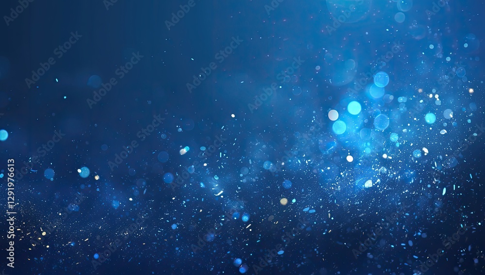 Fototapeta premium Abstract blue bokeh background with glittering particles (1)