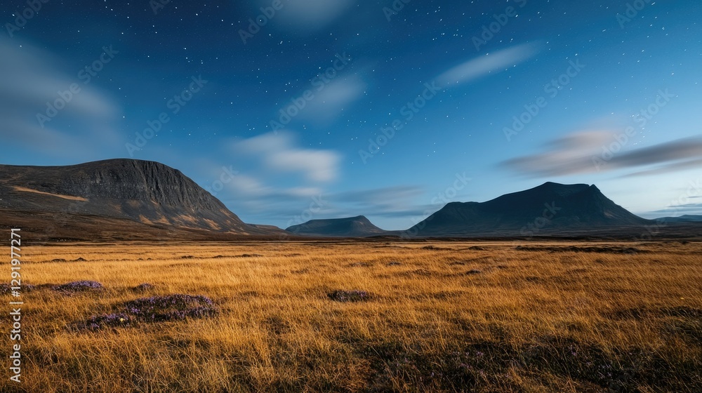 Obraz premium Northern lights dance above Iceland's mountains and colorful flowers, creating a breathtaking display over the natural landscape at night