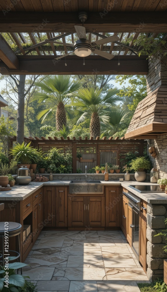 Fototapeta premium Nature-Inspired Outdoor Kitchen with a Vintage Touch