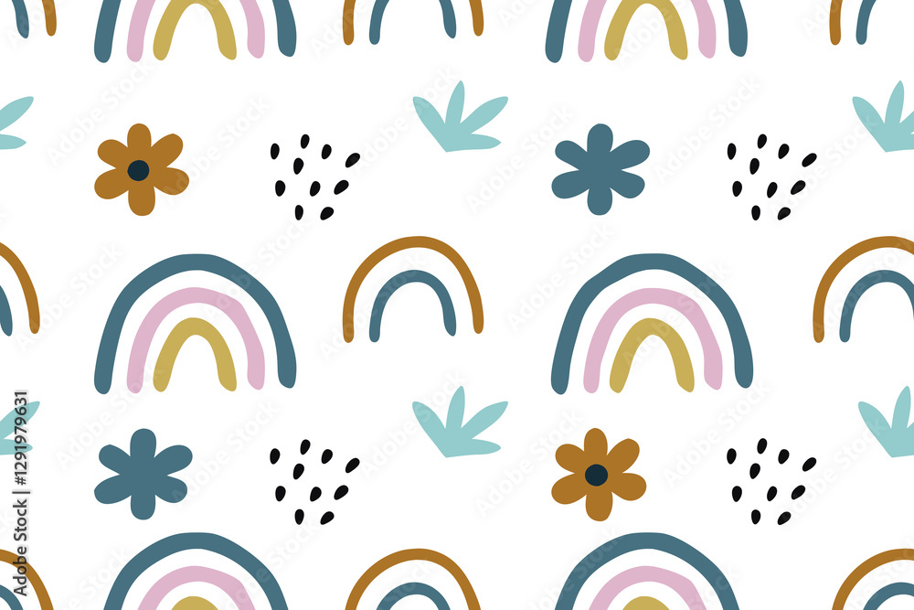 Pastel Rainbow and Florals Seamless Pattern Design Pastel Rainbow and Florals Seamless Pattern Design
