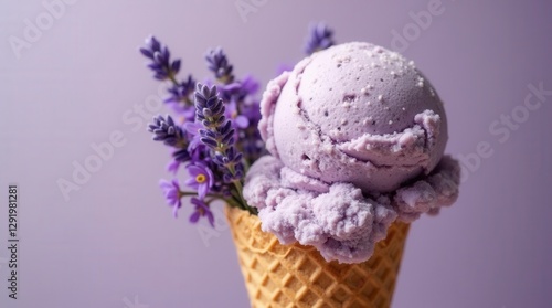 Dreamy Lavender Ice Cream Cone with Fresh Purple Flowers