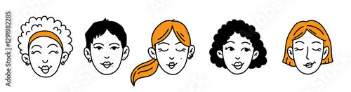 Set of doodle Women different cultures and  nationalities