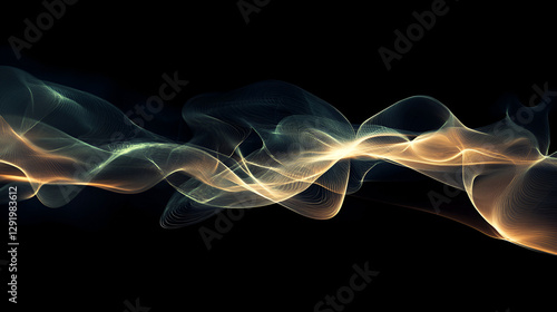 Serene golden and teal waves dance across a deep black canvas, creating a mesmerizing, ethereal glow.  The soft, flowing lines evoke feelings of tranquility and wonder.
