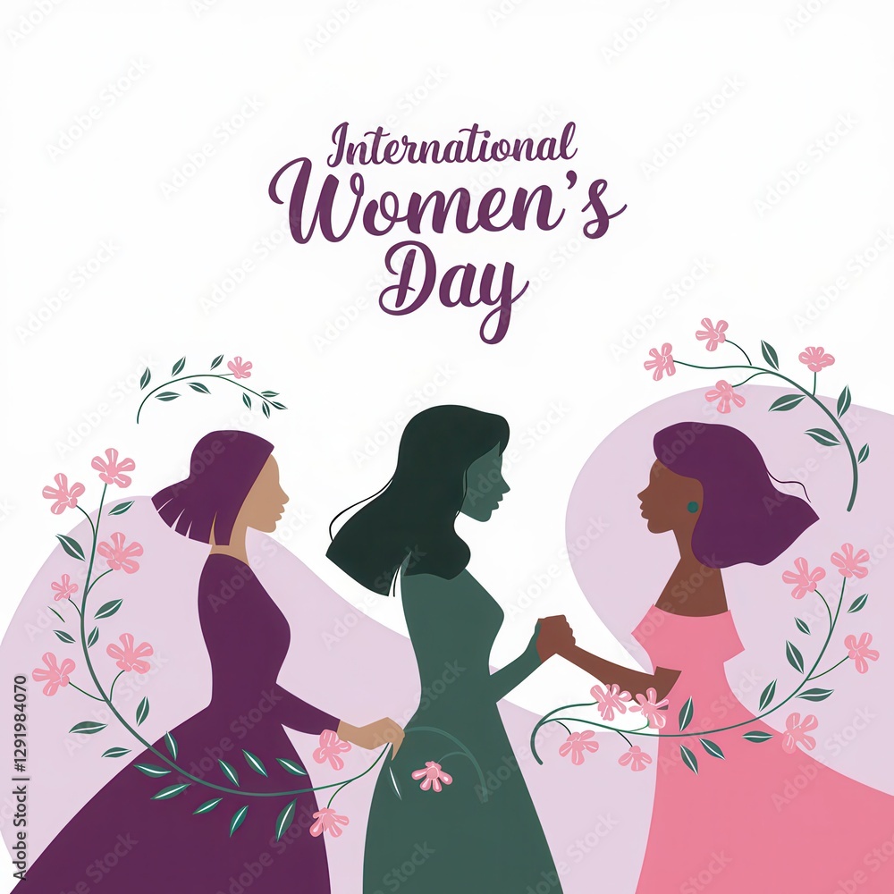 Minimalist illustration of three female silhouettes for Womens Day Minimalist illustration of three female silhouettes for Womens Day