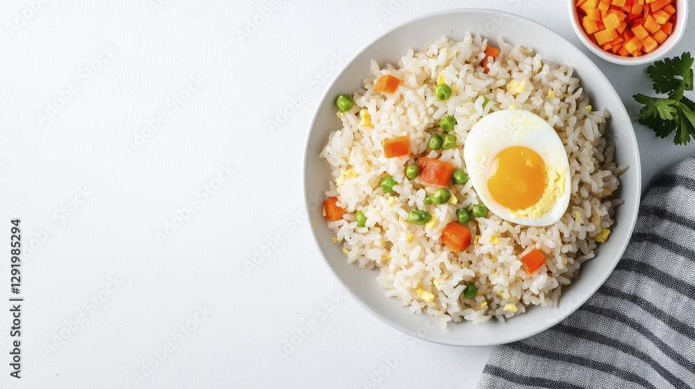 Delicious omurice with fried rice, vegetables, and soft boiled egg Delicious omurice with fried rice, vegetables, and soft boiled egg