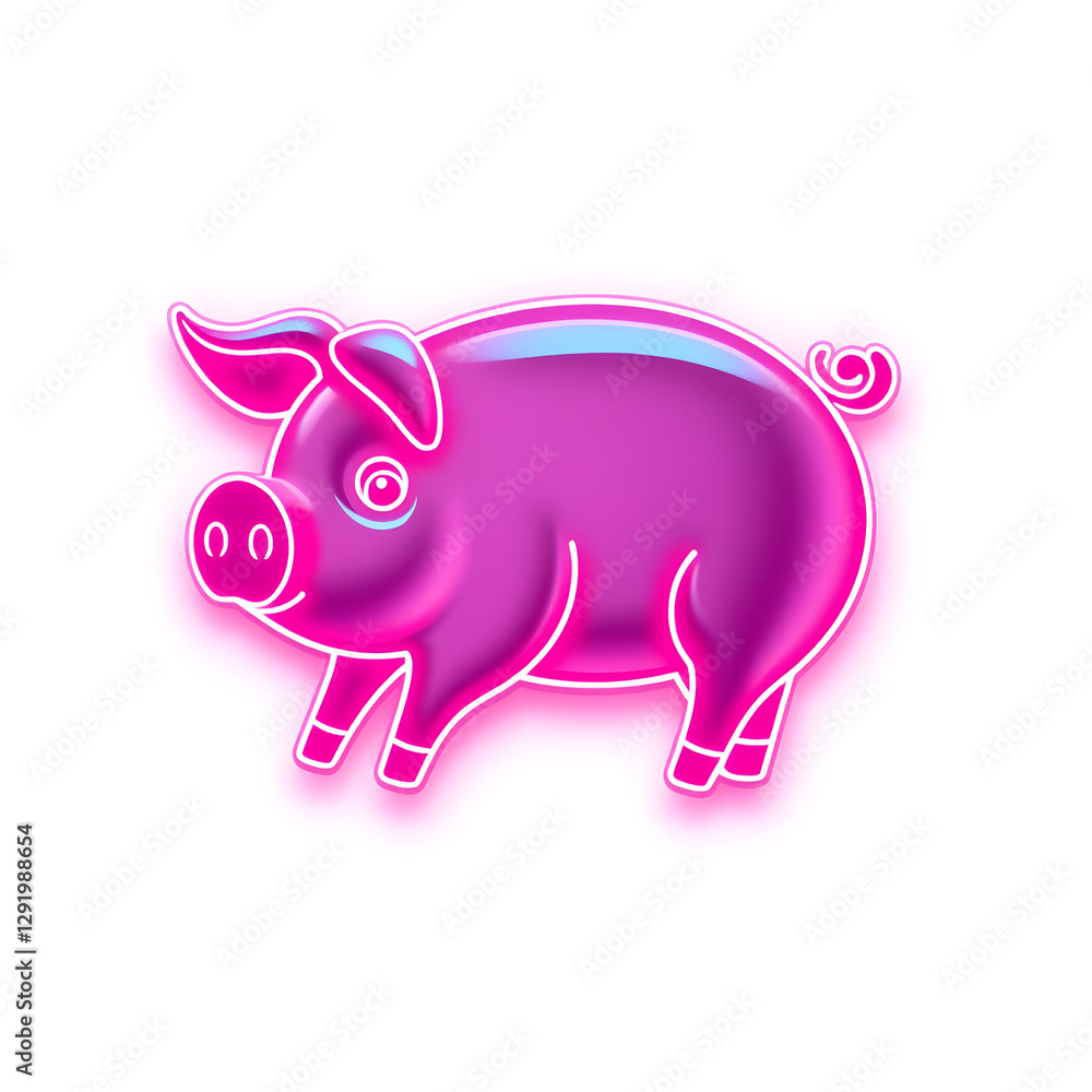 Fototapeta premium Pig holographic 3D icon. neon symbol vector illustration isolated on white background. Generative AI