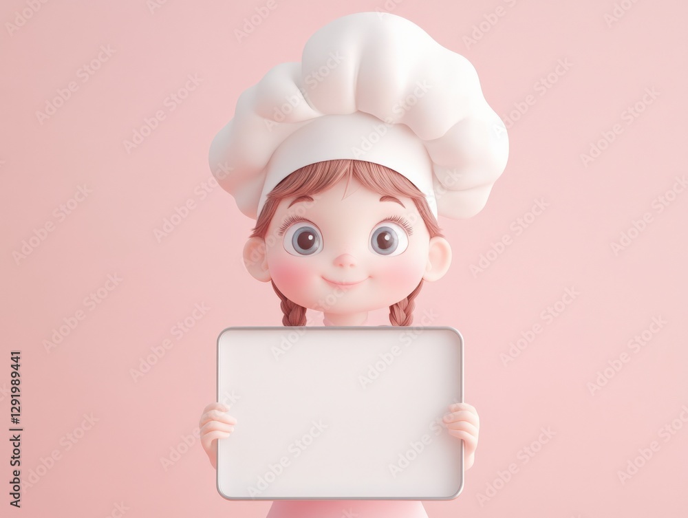cute cartoon chef girl holding blank sign cute cartoon chef girl holding blank sign