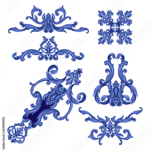 Baroque vintage elements isolated. Vector.