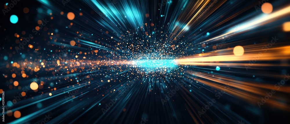 Naklejka premium Blue and yellow light streaks on black background abstract design for modern art projects