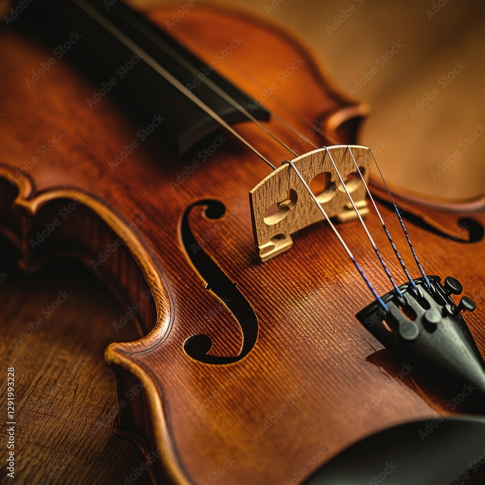 Fototapeta premium Close-Up of a Violin: Capturing the beauty and craftsmanship of this classic musical instrument with rich wood tones.