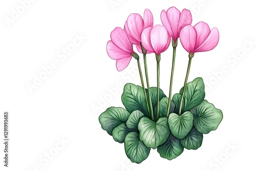 Pink cyclamen illustration isolated on white photo