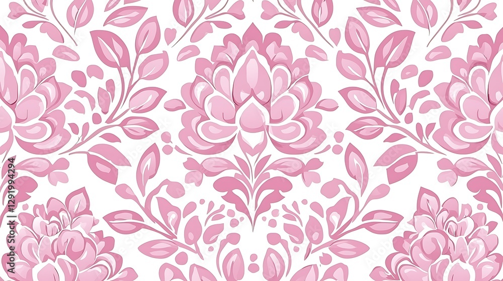 Pink floral pattern on white background. Used for textiles, wallpaper, or design Pink floral pattern on white background. Used for textiles, wallpaper, or design