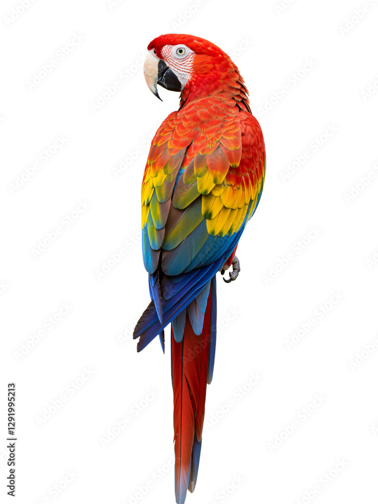 Obraz premium A Parrot's Pose: Capturing a Scarlet Macaw in a striking pose transparent png background