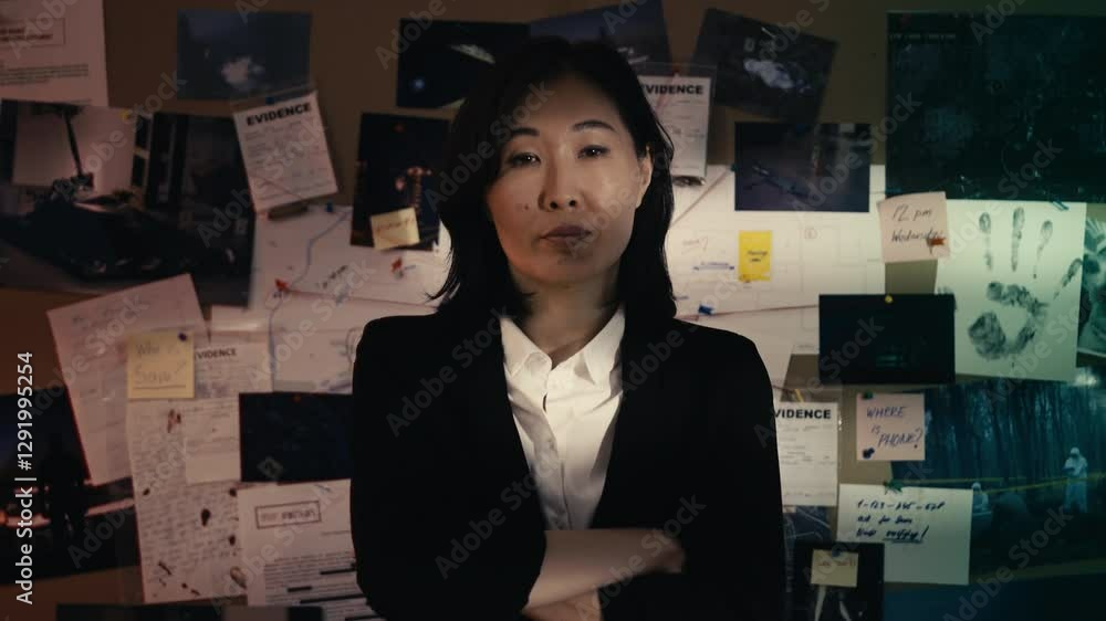 Portrait of a female detective standing confidently near an investigation board Portrait of a female detective standing confidently near an investigation board