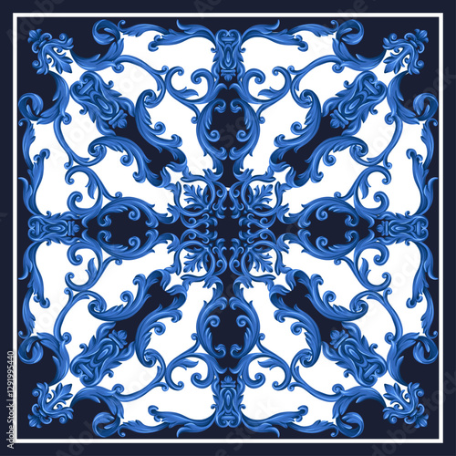 Design scarf with Baroque vintage elements. Vector.