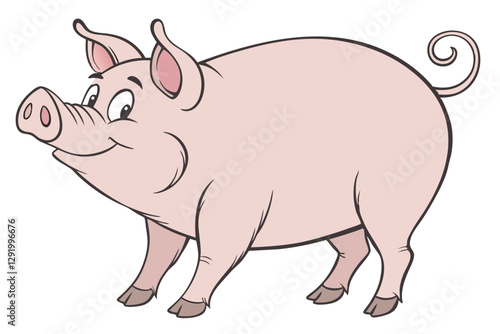 Domestic Pig Vector Illustration for Farm Graphics