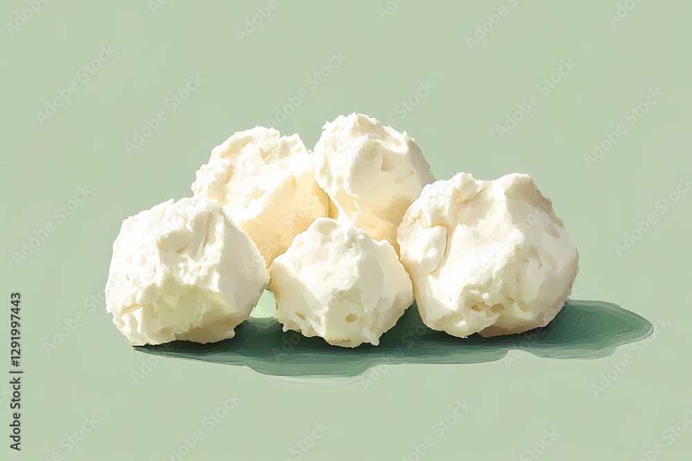 Obraz premium Cottage cheese with fresh herbs, soft dairy curds, protein-rich snack, organic farm cheese, fitness diet food, natural ingredients, wholesome dairy, healthy meal, style book illustration